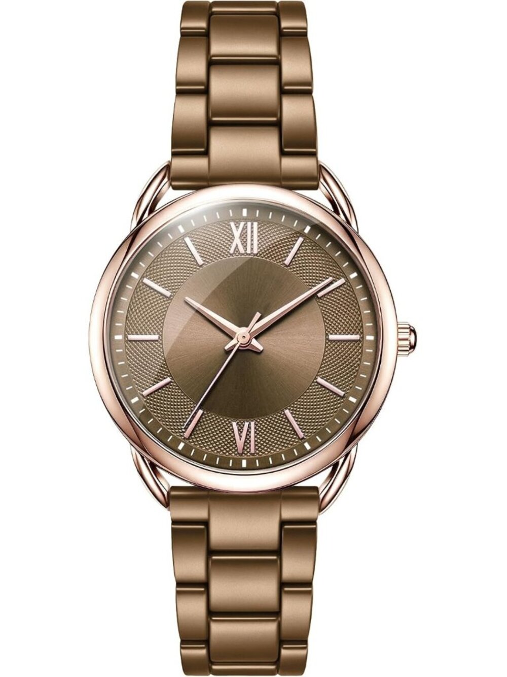 Women's Coffee Roman Numeral Dial Analog Alloy Steel Strap Quartz Wrist Watches